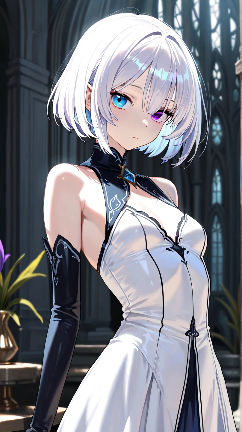 Silver Hair、Bobcut、Completely naked、Purple Eyes、Black winged woman、Big Breasts、Spread your legs、Nipples、vagina, Exposed breasts and thighs、Show off your thighs、Official Anime Artwork, Ayaka Genshin Impact, Detailed Key Anime Art, 黒 photo, Ayaka Games Genshin Impact, Gap Moe Yandere Grimdark, Fine details. Girls' Frontline