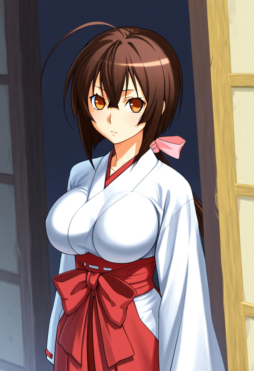 　A Japanese princess from the Sengoku period exposes her nipples　She is wearing a red robe