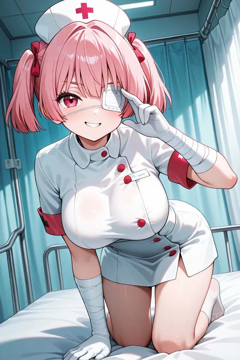 anime_still, masterpiece, best quality, sexy, 1girl, Gasai Yuno,(large breasts:1.5), nipples, solo, nude, as Gasai Yuno Sits in her kill room she stays blankly act a painting of her lover, she is wearing a black choker and black thigh highs and behind her there is a small table with a blood stained knife and a black face mask as well as a apron made of human skin, ((kill room)), ((blood)), ((psycho)),evil smile,dark and for Bodine atmosphere, she is hunting you
