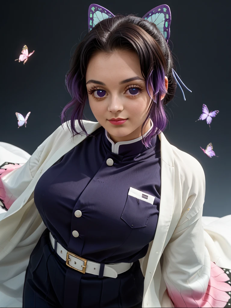 ((Masterpiece)), (high resolution:1.4), (standing:1.2), (dynamic pose:1.4), (upper body), victoria as melfina from outlaw star, short black hair, some hair strands in front of face, eye contact with viewer, neutral look, futuristic room, bright illumination, beautiful face, highly realistic skin texture, (highly detailed face:1.1), (highly detailed eyes:1.1), realistic pupils, full face blush, full lips, slender body, wide hips, large natural breasts, (5 fingers per hand), perfect hand anatomy, (perfect anatomy:1.1), (perfect proportions:1.1), (photography:1.1), (photorealistic:1.1), (white long sleeve shirt, tie, black shorts with suspenders, panty hose), volumetric lighting, dynamic lighting, real shadows, (highres:1.1), sharp focus, (realistic, hyperrealistic:1.4), intricate, high detail, dramatic, subsurface scattering, bokeh, vivid, polished, sharpened, ((full Sharp)), (extremely absurdres), 4k, hdr, flowing hair, highly detailed background, a space ship dock, in a space station, cinematic,
