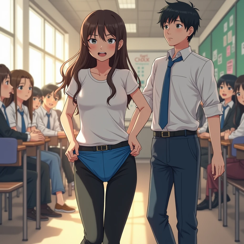 A boy dragged down a girls skirt in class