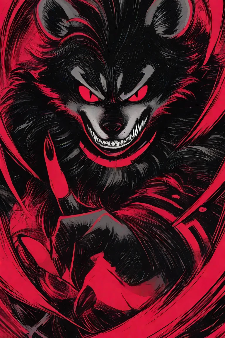 red, yellow and black, a full body berserk werewolf, solo, in the style of Mork Borg, strong contrast, grunge dirty punk splash art, black metal zine