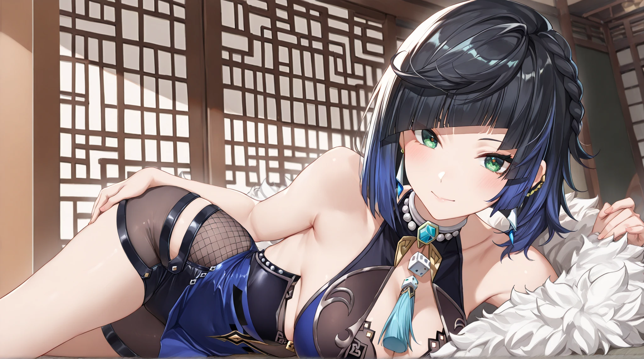 Bishamonten and the Tiger、Blade that cuts through the dark night、A Pillar of Light Leading to the Heavens
、voluptuous breasts、a miniskirt、A sexy