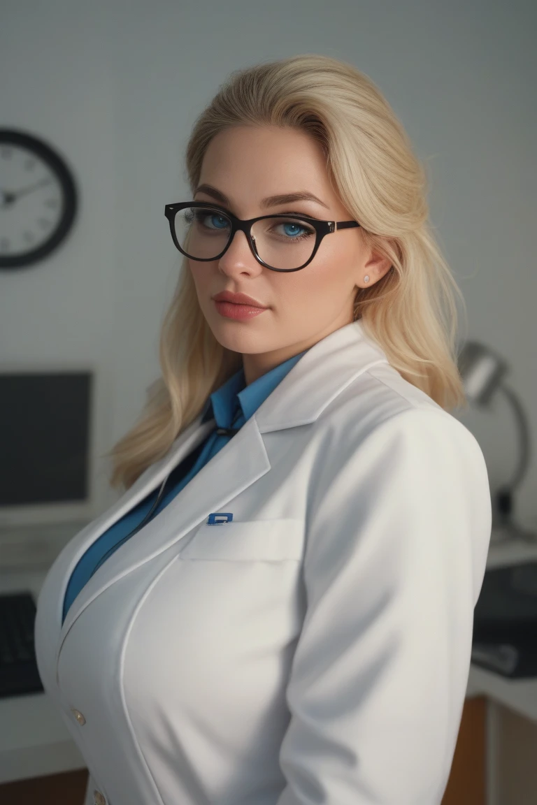 (masterpiece, photorealistic:1.4, extremely intricate:1.6), (photon mapping, radiosity, physically based rendering, ultra resolution, hyper-realistic, photorealistic:1.4, hyper-realistic, 8K, rtx), ((twenty years old [athlete:supermodel:0.5], (teenage girl, (((strong cheekbones)), humid, glisten, ((closeup portrait, necklace, portrait), white polyester nurse jacket, white labcoat, unbuttoned, open)), long straight [bright blonde hair:pink hair:0.7], [huge breasts:large breasts:0.5], [clear eyes:blue eyes:0.3]), blue latex gloves), red cross) Fantasy, BREAK, (((bedroom, bed, dim, shadows, smiling, from below, leaning forward), glasses))
