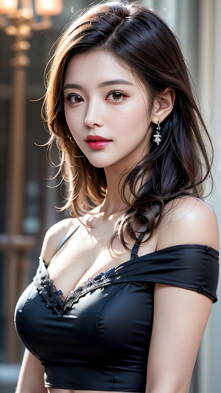 (32k,high detal,high-detail、masterpiece,Attention to detail,full body Esbian,solo,:1.6),Raw photo & realistic atmosphere,beautiful dark blue eyes,Detailed mouth,Glossy lips,Detailed eyebrows,Eyes drawn in detail with soft white skin that shines with every detail、azure eyes,Very beautiful eyes,Detailed lips、Very beautiful face,Very well-formed face、Lifelike face,shiny beautiful lips ,(Brown shiny hair:1.5),(A beautiful and cute girl ,Illuminate from the front:1.6),(well-shaped breasts,,Body with good style,:1.5),( Fashion influenced by Korean fashion,Clothes based on Korean fashion,Korean Coordination,natural make up,Japan beautiful girl who likes K-pop,Eta2K-fashion,Show full-body fashion:1.8)