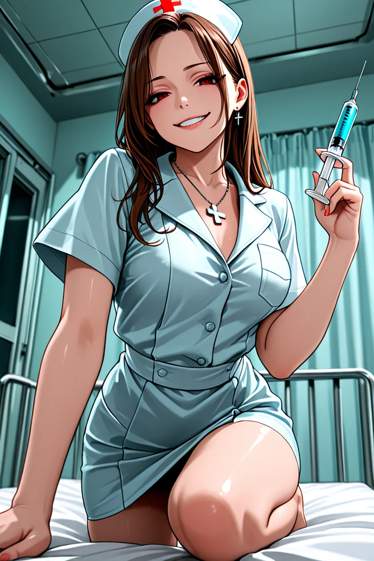nurse uniform,hospital, latex nurse suit,nurses,busty,elbow gloves,labcoat,dark green hair woman,white eyes , gigantic ,medical instruments,asian nurse,two nurses,speculum,examination room,oversize ,big ass ,strap on, lay on table ,legs spreaded,giving birth,gyno chair , dentist,Milf,latex,green uniform