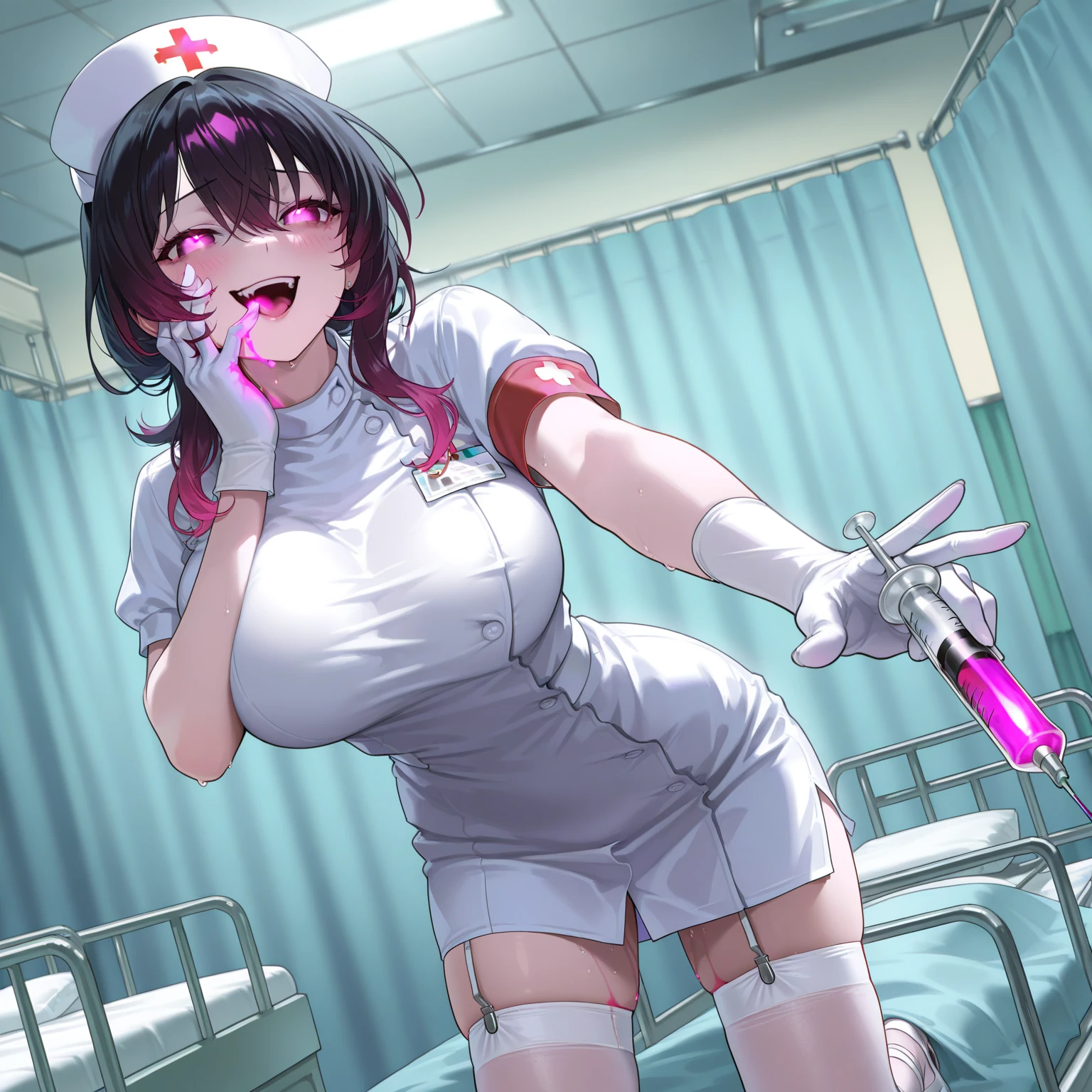 (masterpiece) , 1 girl, 1 horse, hentai, Girl dressed as a sex nurse,horse penis fills girl&#39;s belly with sperm , horse rapes girl
