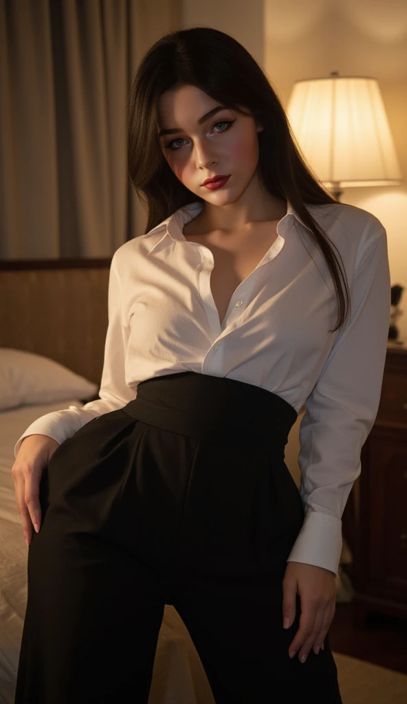 1 European and American cat girl beauties:Imperial sister,Beauty model,Sexy see-through white shirt,Expose her belly,Plus a black suit(Unraveled),Black hip-wrap skirt(bib),Hot and sexy body,long, floated hair,Wear black stockings!!!,Thin limbs,Snow-white skin,There is light in the eyes,Melon seed face,fiery red lips,Make provocative and seductive gestures,curlies,Leaning against the window,Blonde hair,enchanting,Blue pupil,domineering side leak,二重まぶた,Large breasts,It has cat ears on its head,There are nine cat tails on the butt,She wears a black collar around her neck