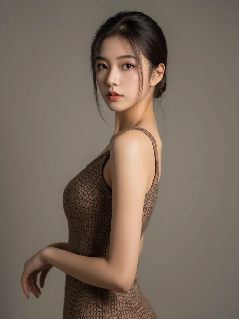 photo of a 18 y.o girl, beautiful vintage color, instagram (photorealistic, high resolution:1.4), ((puffy eyes)), looking at viewer, , full body (8k, RAW photo, best quality, masterpiece:1.2), (realistic, photo-realistic:1.37), (sharp focus:1.2), professional lighting, photon mapping, radiosity, physically-based rendering, (pale skin:1.2), (huge breasts:1.2), looking at viewer, (middle hair:1.5), portrait, purple eyes, (sliver hair:1.1), bangs, (simple background:1.4), solo, upper body, realistic, (masterpiece:1.4), (best quality:1.4), (shiny skin), fashion girl, makeup, smile(skinny, closed mouth,shy:1.3), (sheer sun dresses:1.5513), (standing:1.1), medium bust, sexy pose, {NSFW:2.0},