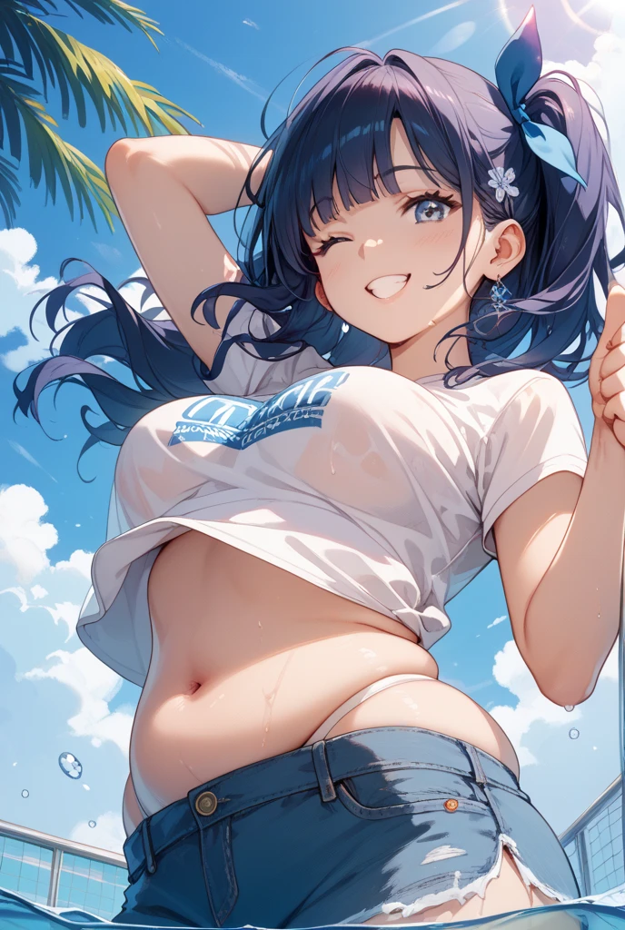 score_9,score_7_up, score_6_up, 1girl, source_cartoon, source_anime,breathtalking Scenery,watercolor,smooth soft skin, natural skin,watercolor, anime screencap,mjm,brs
BREAK
(loli:1.9),(little female child:1.9),(oppai loli:1.5), (large breasts:1.3),(disproportionate breasts:1.5),(loli toddler:1.4),(mini girl:1.3),(4 yo:1.3),(Toddler body:1.4),(muffin top:0.8),(preschooler:1.1),(infant:1.1),(baby face),round face,
BREAK
high ponytail,(reddish purple hair:1.4),highlight on eyes,(purple eyes:1.1),diagonal bangs,(smug face:1.2),doyagao,open mouth, ultra cute face,kawaii,skindantation,oily skin, beautiful eyes, detailed eyes,happy,puffy eyes, smile,
BREAK 
(background visible through:1.1) over-sized extra big shirt,(bikini top:0.9) visible through over-sized extra big whiteshirt,(shadows of body:1.5),short pants,(backlighting:1.5),see through (over-sized extra long:1.5) t-shirt, short sleeves, side view,from side
BREAK 
wedgie,dynamicpose,sea,wave,island,tropical,dynamicangle,breathtalking background, outdoors,pastelcolor,