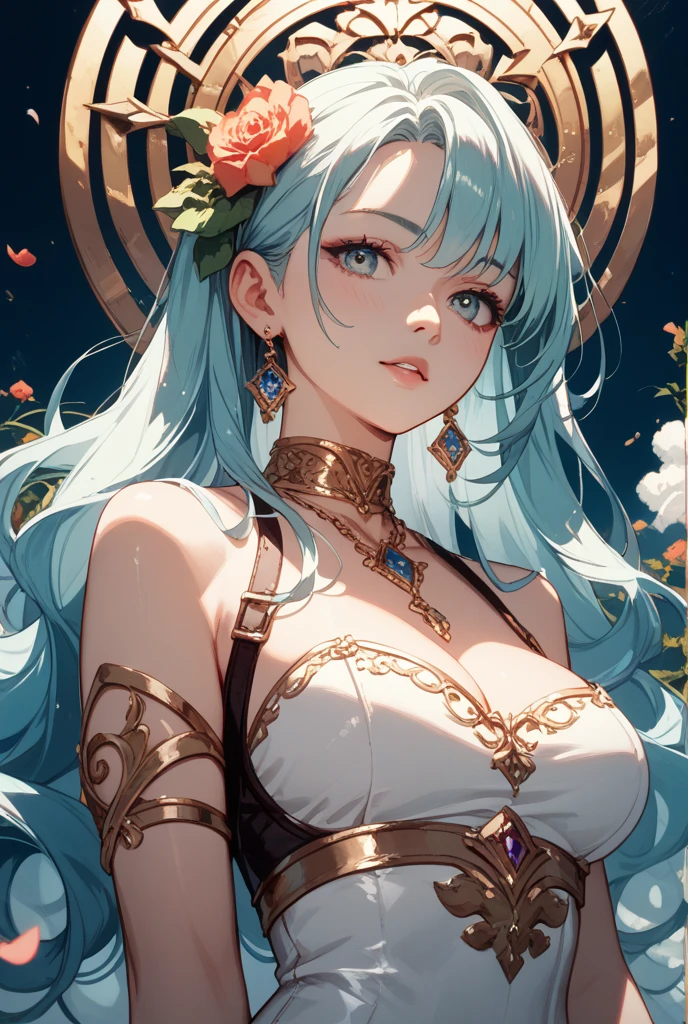(Amazing masterpiece), (Maximize highest quality: 1.5), (Maximize most beautiful digital illustrations: 1.5), ((Most realistic: 1.5)), ((Smooth, soft, crisp and most realistic skin and hair textures)), Most beautiful detailed eyes:1.5, ((Maximum resolution)), ((UHD, 16K, 1080p)), ((10 million ppi, 300 million dpi images)), (Amazing dynamics:1.5), Beautiful backgrounds with depth of field, Most beautiful natural light, Rule of thirds, ((Maximize every effect and present it in the ultimate quality)), 1woman, sexy, 25years old, beautiful face sharp, elegant mature woman, Ultimate perfect body style, beautiful beautiful big breasts, Maximize upturned breasts, green eyes, shiny blonde hair, (eyes visible through hair:1.3), glossy very thick lips, pink lipstick, smile:1.5, a celestial angel in an elaborate and ornate outfit, elegantly gliding through the heavens, dynamic and vibrant, dressed in a one-shoulder gown with a billowing skirt, embellished with a sparkling necklace, exquisite earrings, and a delicate bracelet, wings grandly extended, a glowing halo overhead, ((with the infinite sky as the background:1.5)),