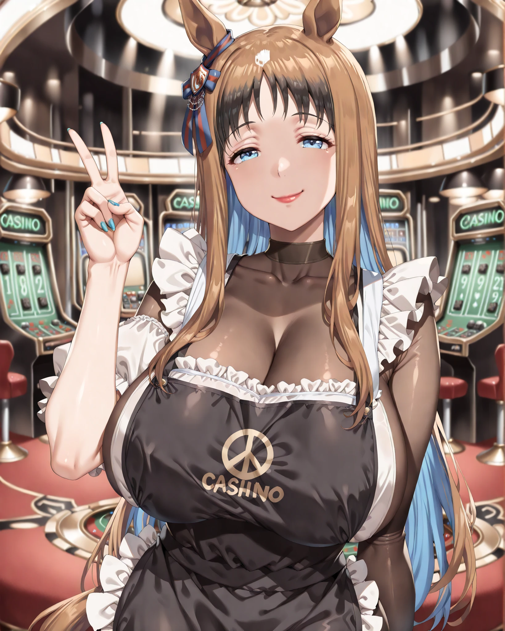{{{masterpiece}}}, {{{best quality}}}, {{ultra-detailed}}, {illustration}, {{an extremely delicate and beautiful}}, (beautiful detailed eyes:1.6), extremely detailed face, 8k, nsfw,1girl,(solo), dynamic pose, super sonico, extremely detailed eyes, big breasts, thin waist, big hips, curvaceous, bbunnysuit, pantyhose, fake bunny ears, wrist cuffs, bowtie, standing, indoor, on stage, crowd of people, casino