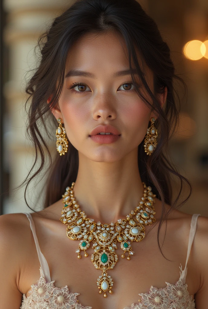 lovely princess woman, charming, unique, individual, distinctive face, sexy, mysterious, touching, innocent, peaceful, soothing, cleavage, radiant, elegant, noble, gold, jewels,
