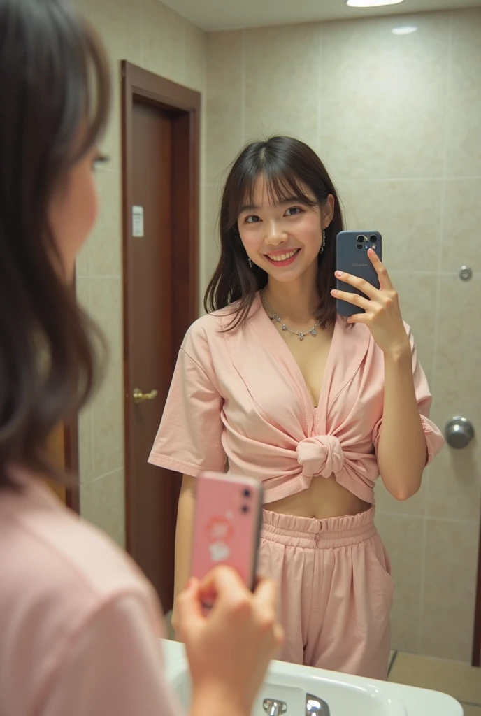 4girl,bob cut,short ponytails,beautiful girl,15 years old,(small brests:1.2),(skinny:1.2),,akb48,nogizaka46,long hair, short hair, multiple girls, (fullnude:1.7),pussy,soks, loafers, (hold a smartphone in hand:1.3),stand evenly against the wall,early morning,pink panties,
