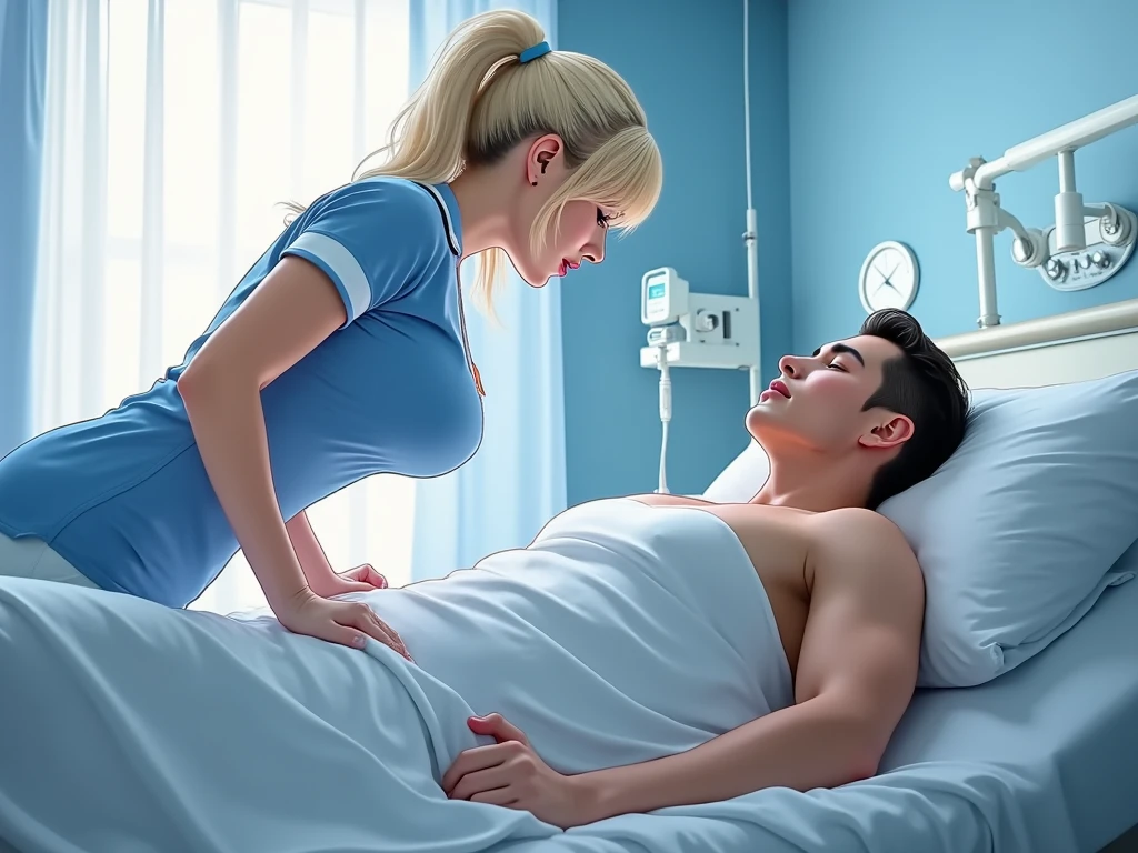 score_9, score_8, score_7_up, 1girl, 1boy, magnificent body, supreme pleasure, cute smile, crazy sex with a beautiful sexy nurse, hard fucking