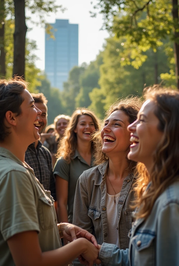 College students in a park, in which some are happy and others are kissing their partners, but let's see each other's faces up close
