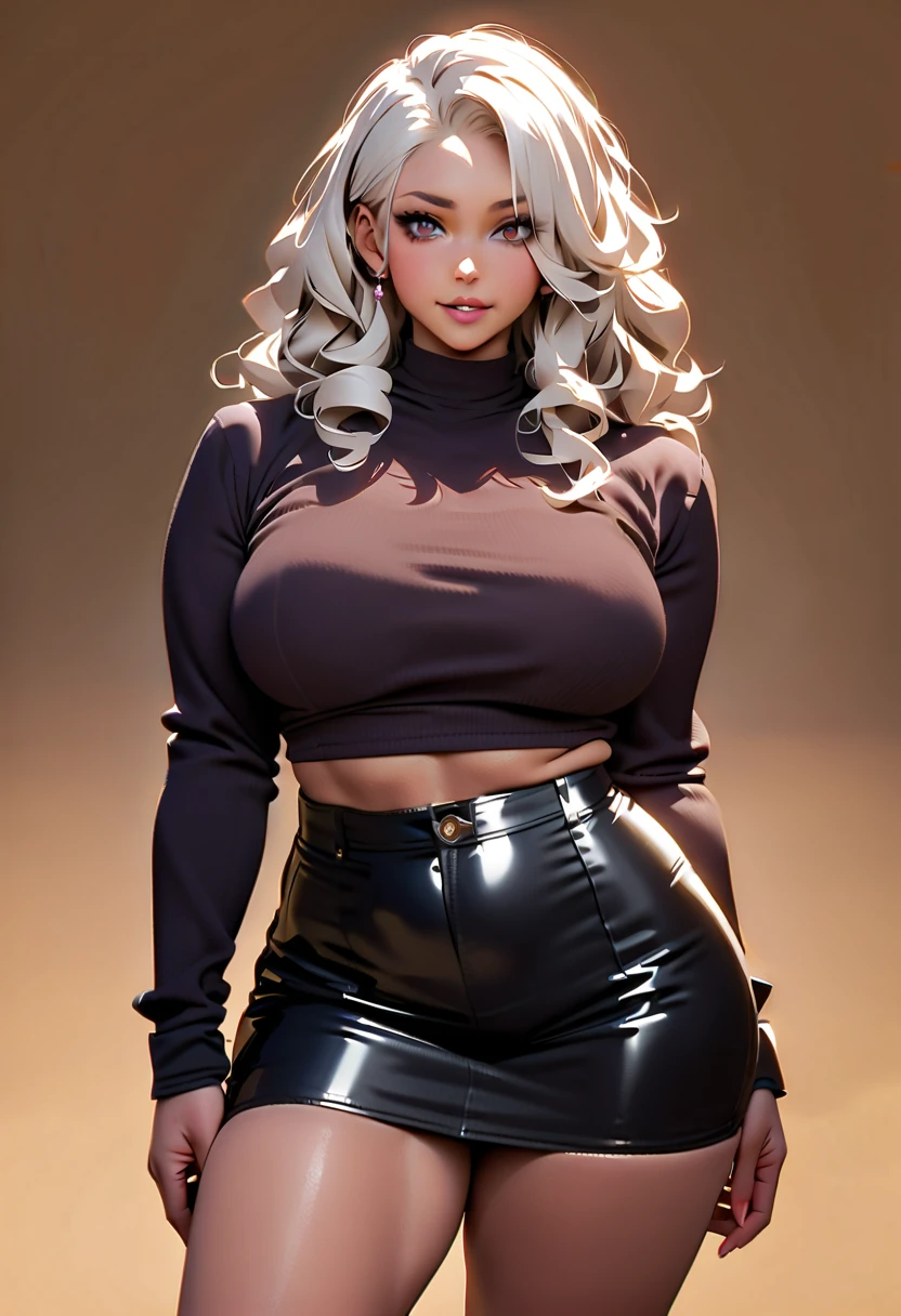 masterpiece, best quality, highres, (bbyorf:1.3), ((short hair with long locks)), white hairband, ((red eyes)), ((gold earrings)), jewelry, off shoulder, ((red sweater)), ((sweater dress)), ((long sleeves)), black pantyhose, BREAK (skindentation), cute, feminine, detailed body , (detailed face:1.1), (perfect eyes), 4k, beautiful, (1girl:1.4), (gigantic breasts:1.3), thick eyelashes, long eyelashes, perfect dynamic composition, wide hips, (thick thighs:1.2), 
(dark skin:1.3),((very dark skin)),mature female,eyeliner,long eyelashes,(blonde hair:1.3), ((curly hair)) , long hair, thick thighs, tight , skin tight, heavy breathing, open clothes, (cleavage), thighs, pelvic curtain, looking at viewer, bare shoulders, cowboy shot, blush, thick lips,(huge lips:1.1) , (massive lips: 1.1), (parted lips:1.1), (thick lips:1.2),
(8k), (4k),(Masterpiece), (Best Quality), fantasy, extremely detailed, intricate, hyper detailed, detailed eyes,(perfect face), illustration,soft lighting,(specular lighting:1.4),shiny skin,looking at viewer, ultra high res, intricate, hyperdetailed