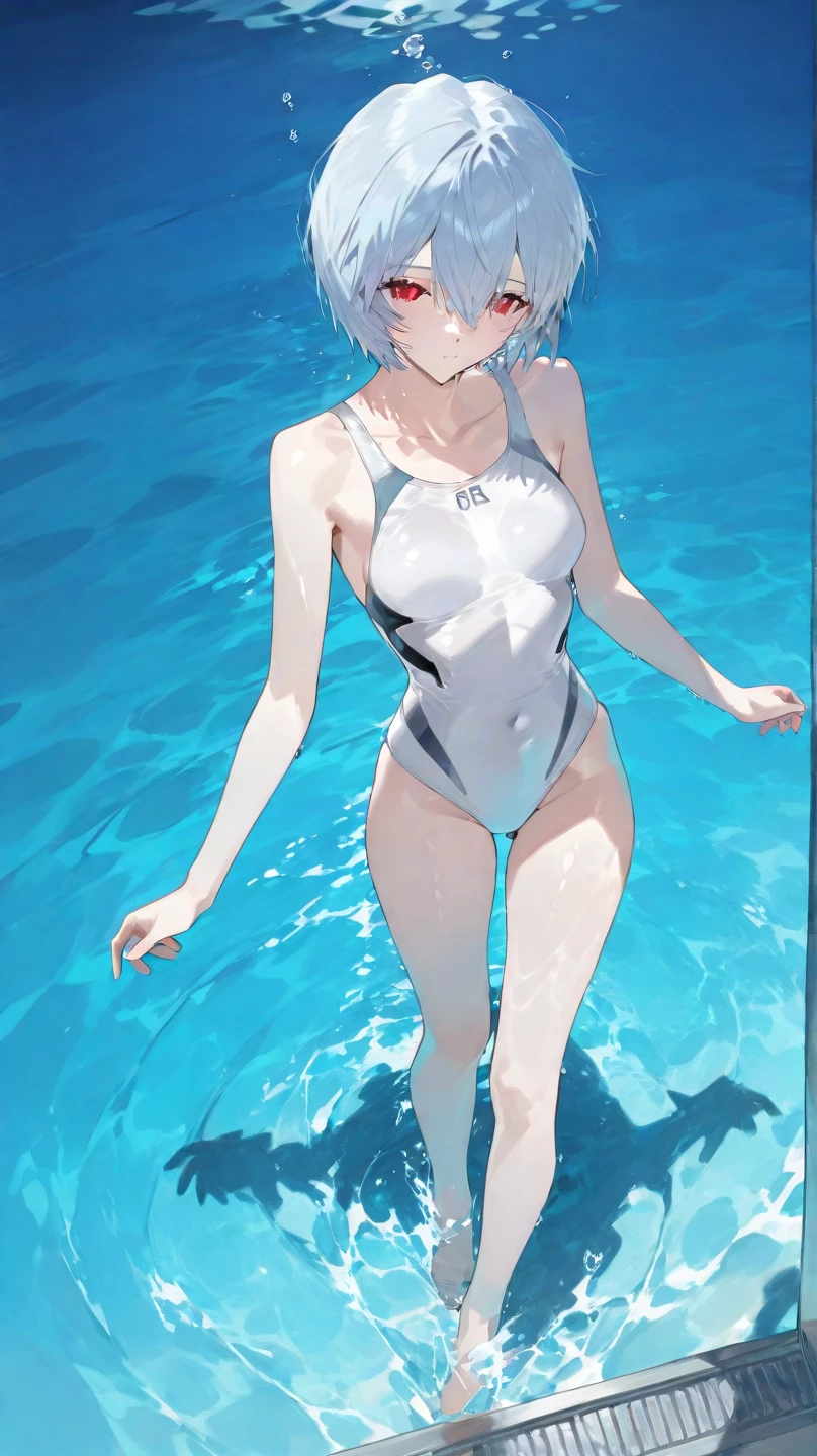 beautiful a girl、Diving, under the water, Dive directly underneath to take underwater photos, in water, underwater photo, guweiz, Anime style mixed with Fujifilm、Snow white swimsuit、knee sox、finnish feet、highleg、swim wears