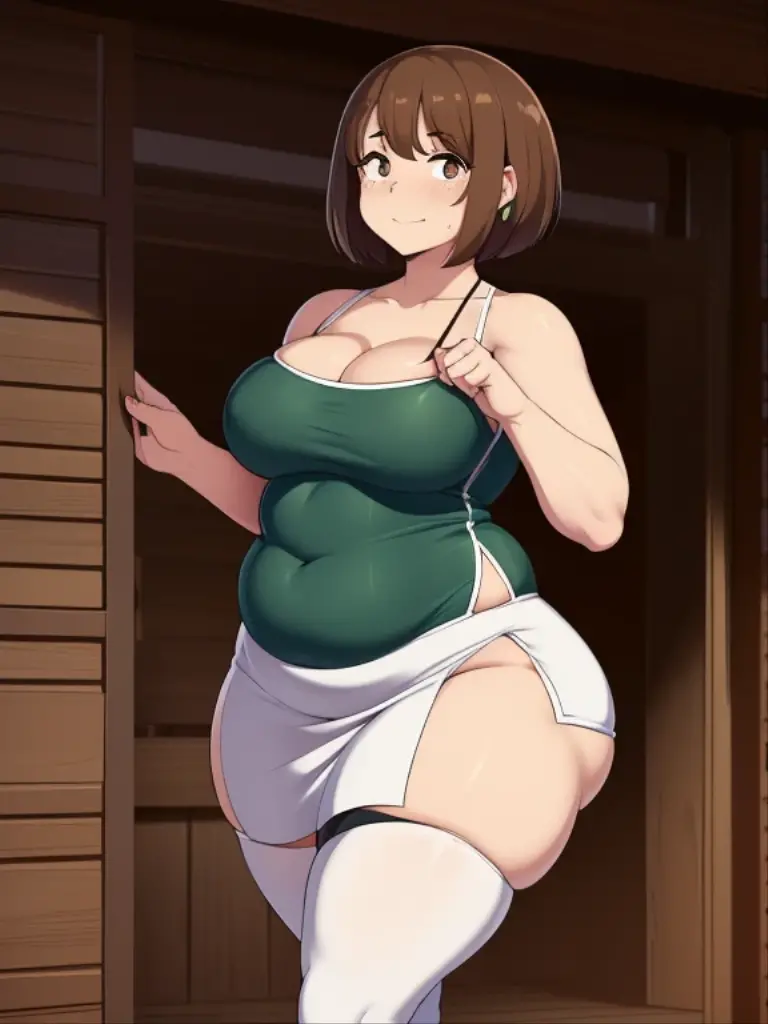 ((high reasterpiece), perfect ???????, perfect shading, field of depth, (best quality), extremely delicate and beautiful, perfect lighting, detailed face, ultra cute face, cute, (cowboy shot 1.2), looking at viewer, full body, ((1girl)), ((solo)), short hair, fluffy hair, brown hair, green eyelush)), nervous (chinese split dress 1.2), extremely tight clothes, medium breasts, cleavage, perky breasts, (((chubby girl))) (kipteiteiart 2)