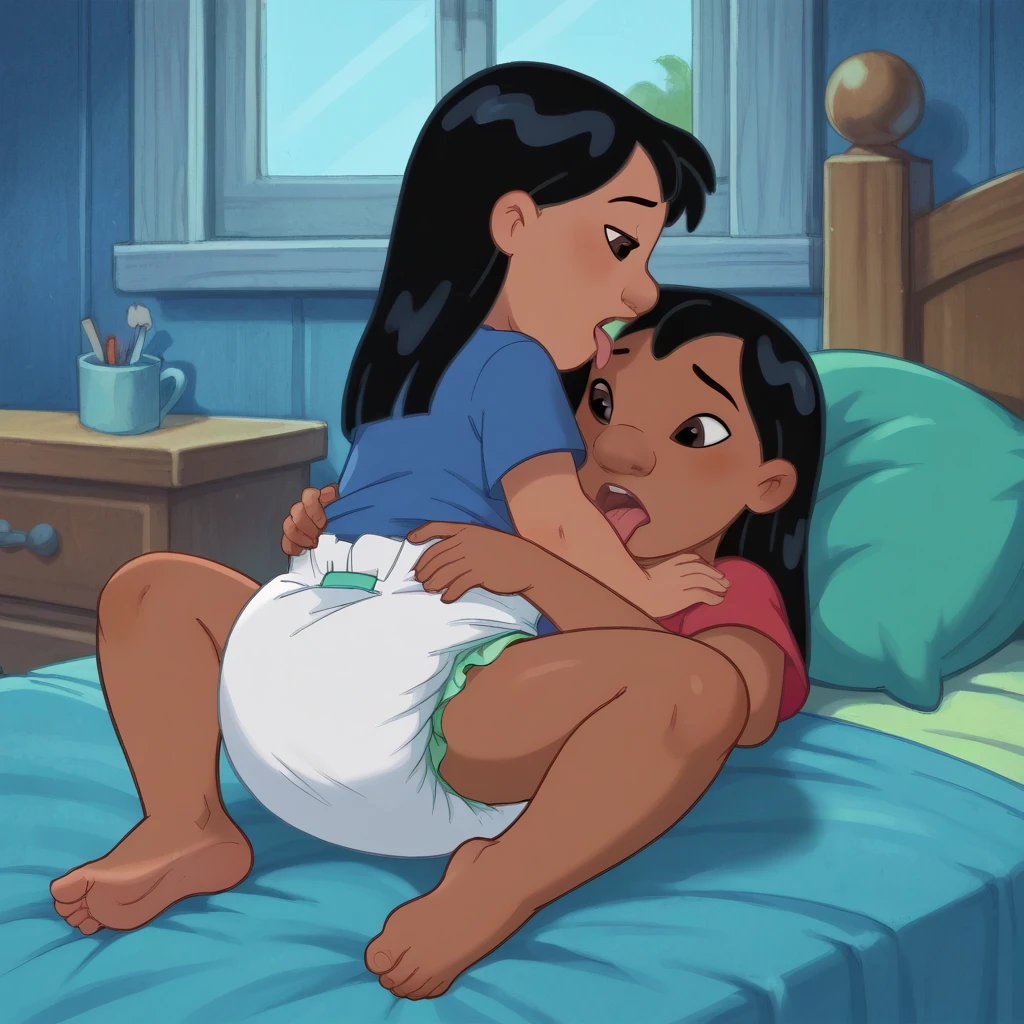 Penny Proud:1.3, futanari,pau futanari:2.0, huge cock dress:2.0, long cock:2.0,cock giants:2.0,cock colossal:2.0, brown skin, Bblack hair, glad:1.1, public, Sleeping in bed, being praised, public blowjob