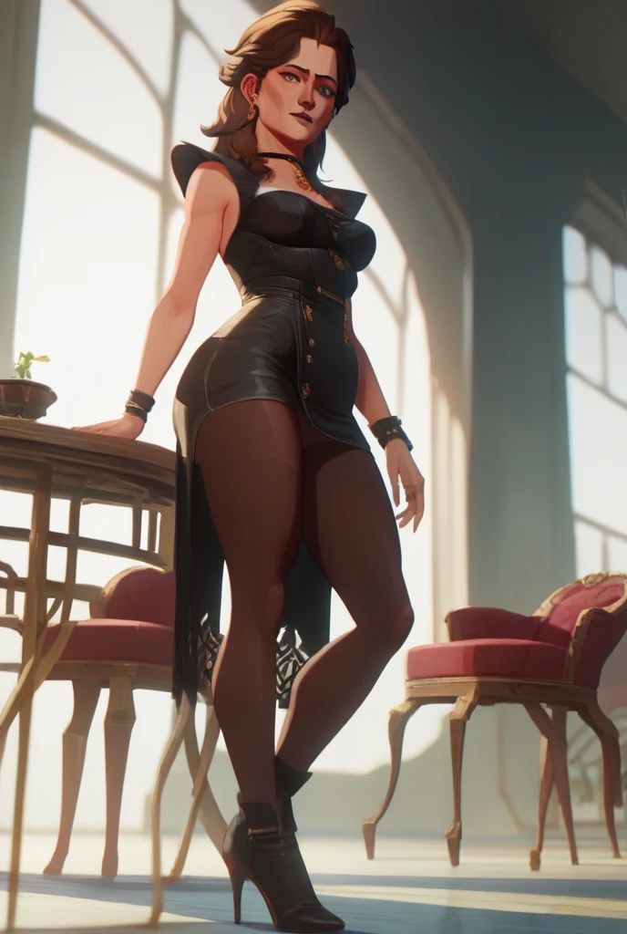 mevis, 1girl, short hair, black hair, solo focus, black eyes, makeup, lipstick, black lips , smile (dark magic), (grim), purple magic on background, ,(intricate details), (hyperdetailed), 8k hdr, high detailed, lot of details, high quality, soft cinematic light, dramatic atmosphere, atmospheric perspective, red lingerie, full body, big , looking at a mirror, mirror reflecting mevis same pose