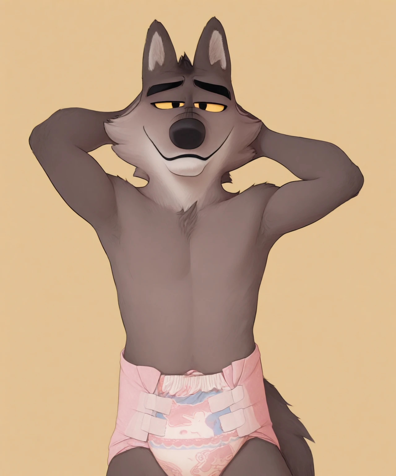 One person、(((Male hyena wearing light pink lace underwear)))、middle aged、Stubble、Grey body、masterpiece、Highest quality、Lace fabric bra、Lace knee-high socks、garter belt、(priest clothes)、medieval village background、Rosary、A used condom is being held between fingers