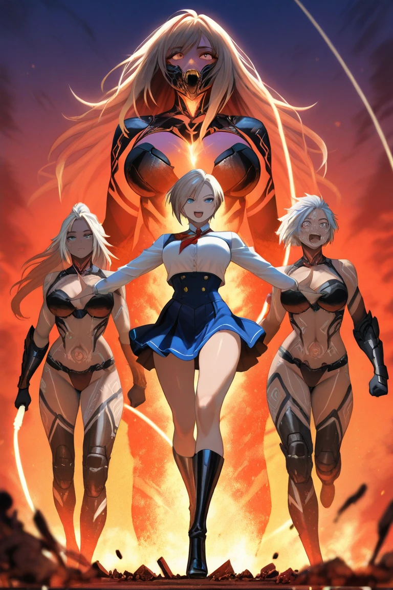 Character: Gender: Female Age: Mature (combines "veteran warrior" and "milf") Body type: Strong and athletic Skin: Very pale Hair: (details missing from prompt, can be added later) Attire: Armor: Full body, heavy armor (preferably red accents) Clothing: Red cape Adventurer's outfit (suggests practicality and readiness for exploration) Brown leather boots Pose: Full body standing Straight posture Symmetrical (implies a confident and imposing stance) Additional Notes: Avoid overly sexualized terms ("bimbo") Consider replacing "milf" with a descriptor that emphasizes experience, like "seasoned warrior" Optional details you can add: Hair color and style (e.g., long flowing braid, short and practical) Specific details about the armor (e.g., decorated breastplate, ornate helmet) Facial expression (e.g., determined, stoic)