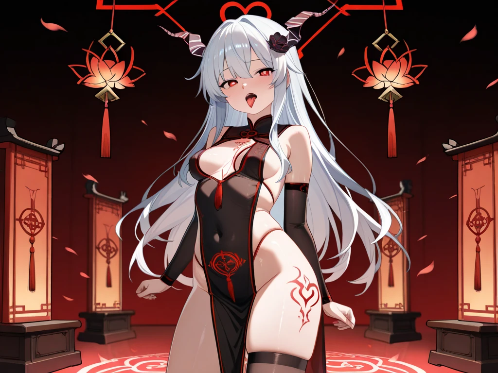 (masterpiece, top quality, best quality, official art, beautiful and aesthetic:1.2), Extreme detailed,Sexy Demon, 1 girl, nipples,large breasts,sexy lingerie, (2 small oni horns:1.6), flames around, glowing body, , Colorful, Highest detailed, Cold light, tatoos