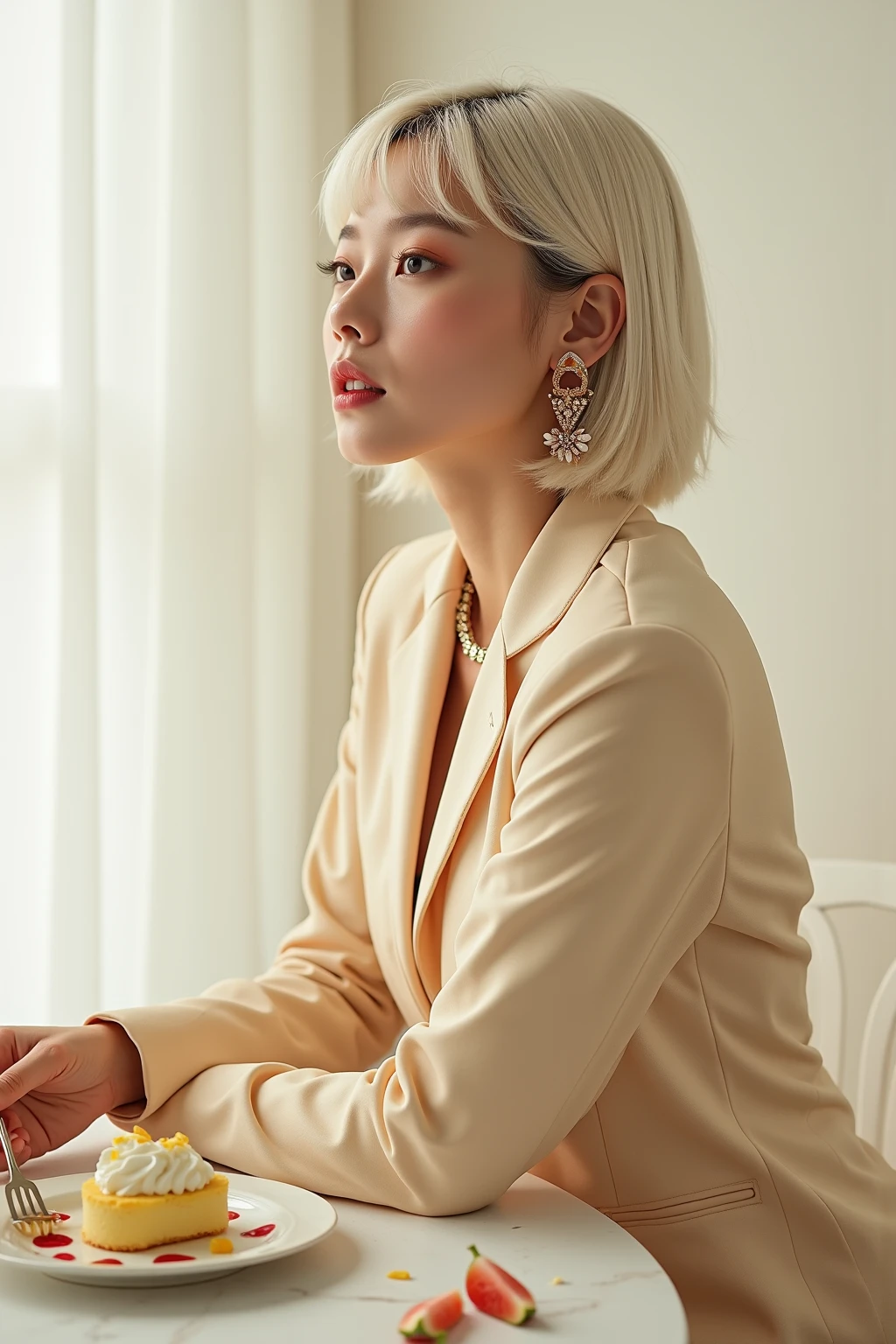 full bodyesbian。full bodyesbian。photoRealstic。photoRealstic。Make orange your theme color。Young blonde beauty with very good style。a smile。sano。kirakira。Poses