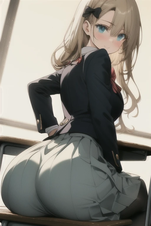 (masterpiece:1.2, Highest quality), (Realistic, photoRealistic:1.4), Beautiful illustrations, (Natural Side Lighting, Cinema Lighting), 
View your viewers, 1 girl, Japanese, high school girl, Perfect Face, Cute and symmetrical face, Glowing Skin, Baby Face, 
(Long Hair, Straight hair, Sideburns, (Blonde)), Swept-apart bangs, Blue eyes, Earrings,  Sweaty healthy body, Mesgaquismiles,((big butt))((Panties are visible))((Shiny satin light brown panties))((full back panties))loafers, Ultra-realistic, early morning, Breeze Skirt Lift, (Spread your legs:1.0), (squat),((from behind)), Indoor (changing room,the floor is concrete)
Beautiful Hair, Beautiful Face, Beautiful attention to detail, Beautiful clavicle, Beautiful body, Beautiful breasts, Beautiful thighs, Beautiful feet, Beautiful fingers, 
(((Brown cardigan, Closing the garment), White collared shirt, Black checkered pleated mini skirt)),(nice smile, Upward glance), 