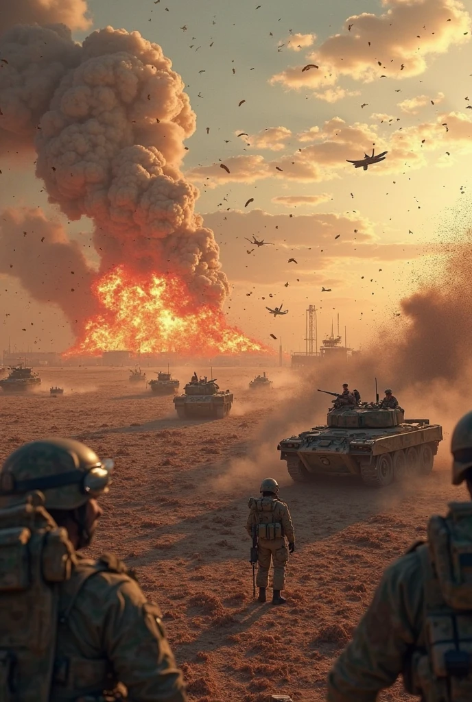 "soldado en el frente, guerra, armas, efecto de humo, soldado estadounidense, helicopter, escenario de guerra, Explosion of military equipment, High Definition, ultra realista, mega detallado, 8k " --auto