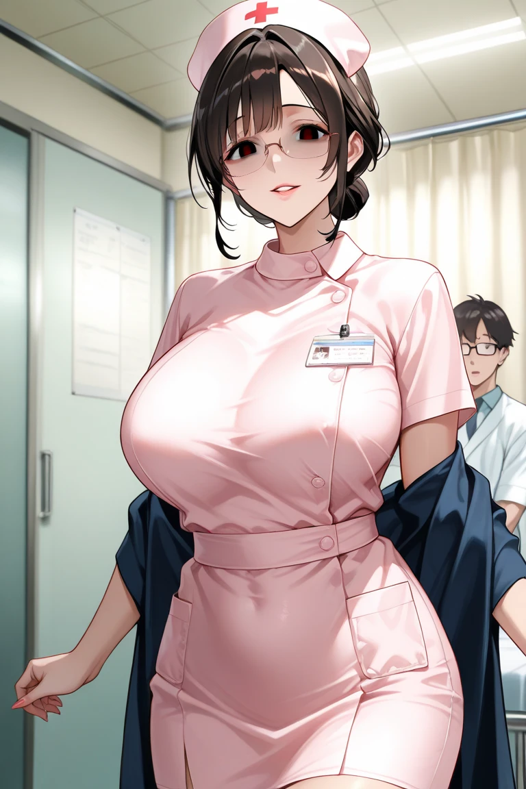masterpiece, best quality, sitri, Nurse帽, Nurse, Hospital, Pink skirt, Smile, Huge breasts