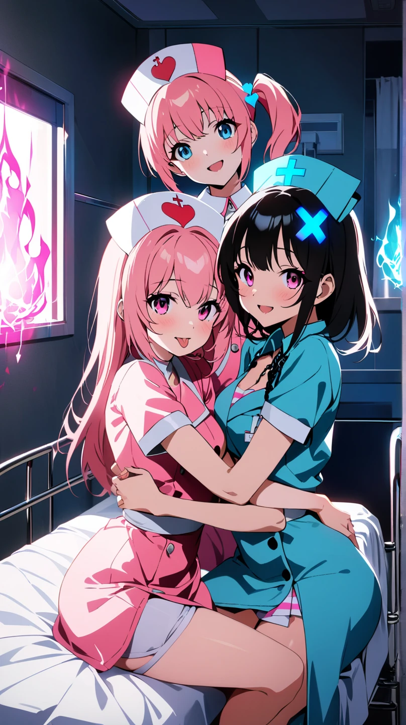 Two female nurses having fun in the hospital、Lesbian Mika、Greedy kiss、Yodare、tongue、modest chest、