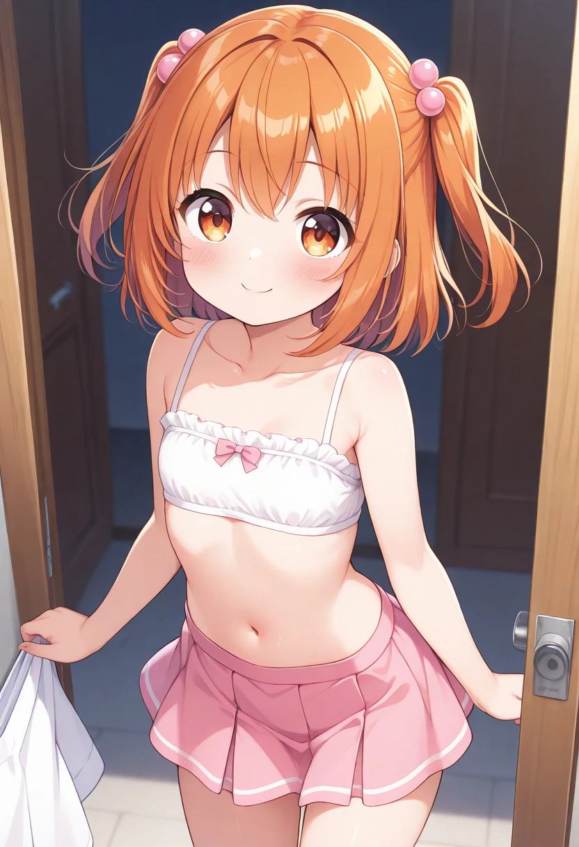 ((highest quality)), ((masterpiece)), (be familiar with), Perfect Face, indoor, Bedroom, Watching the audience,
One woman, Yuigahama Yui,
Open Mouth, Ecstatic expression, blush, smile,
Small breasts, Flat Chest, Young Girl, , , Girl,
Short Hair, Salmon-colored hair, Salmon-colored eyes, Side Pony,
Leg spread,