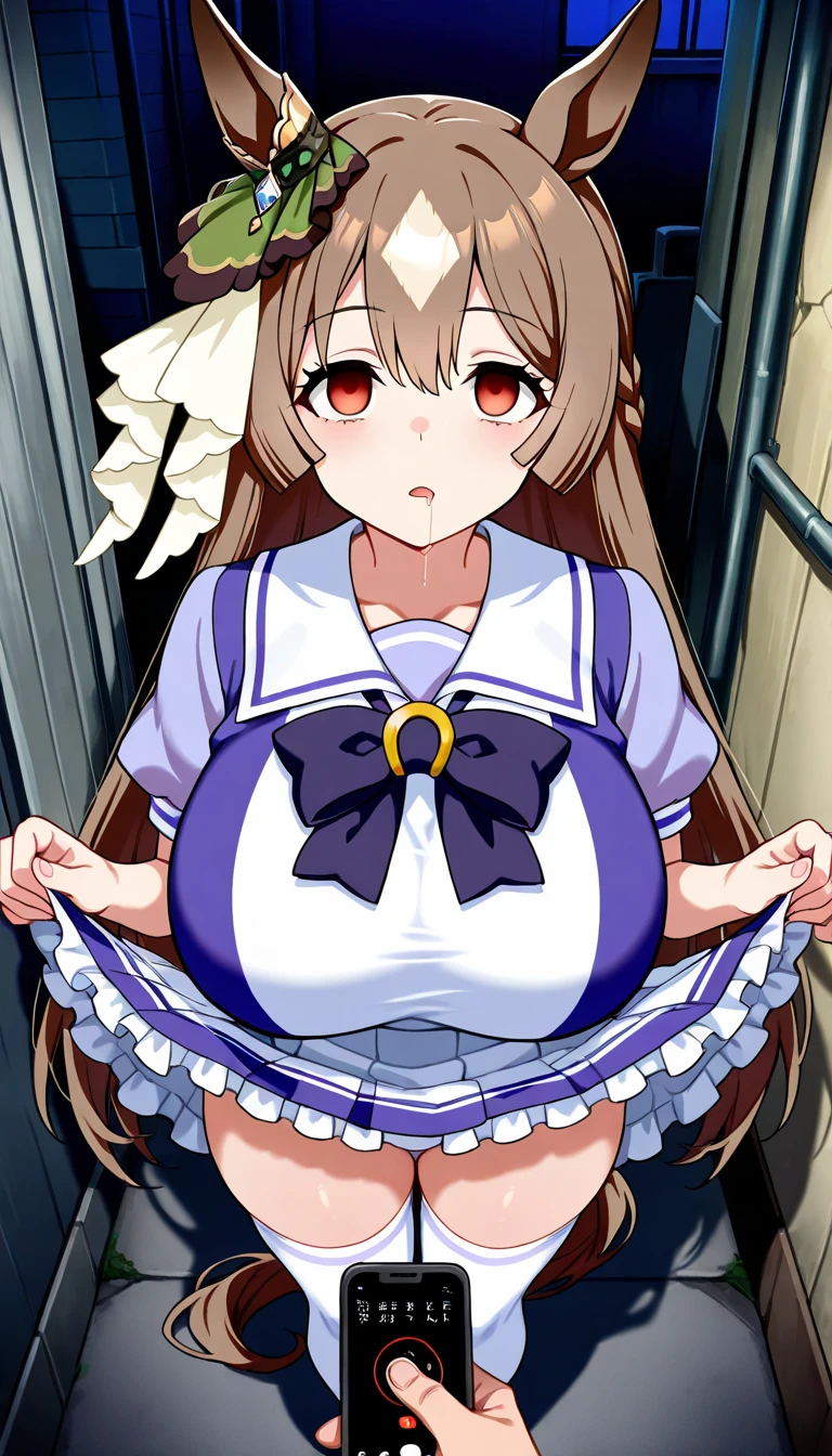 chest, 大きなchest, Gaze, Light blush, maid,chest元の開いた,whole body,Thighs,Looking up