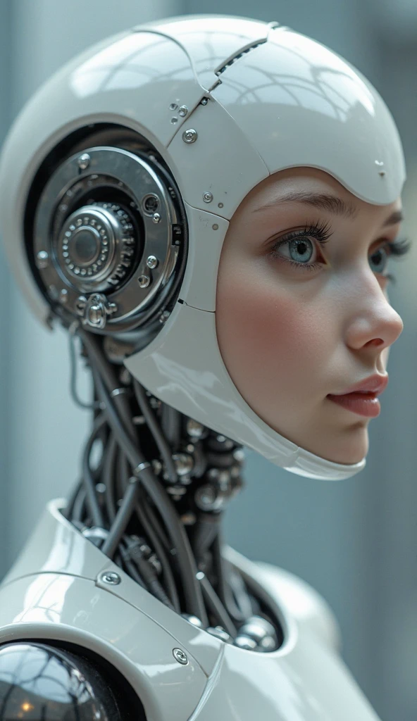 look at a camera| electronic system on head humanoid |cyborg woman| with a visible detailed brain| with a visible detailed heart| muscles cable wires| biopunk| cybernetic| cyberpunk| white marble bust| canon m50| 100mm| sharp focus| smooth| hyperrealism| highly detailed| intricate details| carved by michelangelo