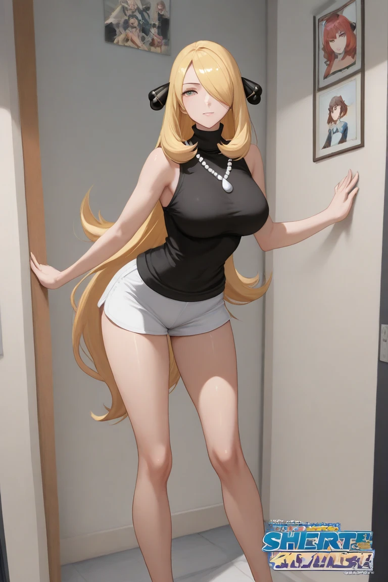 Hairy fennec, focus on face, long hair, medium breasts, beautiful lights and shadows, lacy panties and bra, embarrassed face, standing, down a hallway from home