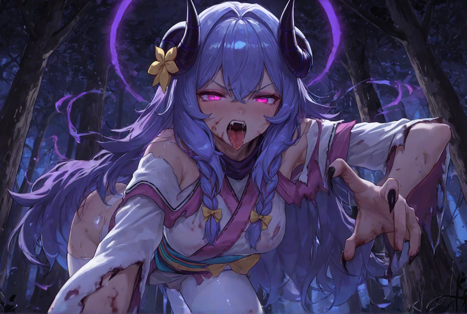 1 Cute girl, front, cosmic appearance, girl with 8 arms, holding a universe in each hand, small breasts, pale skin, long straight white hair, elegant white tunic, light eyes, horns in the shape of cat and VERY WELL DETAILED)