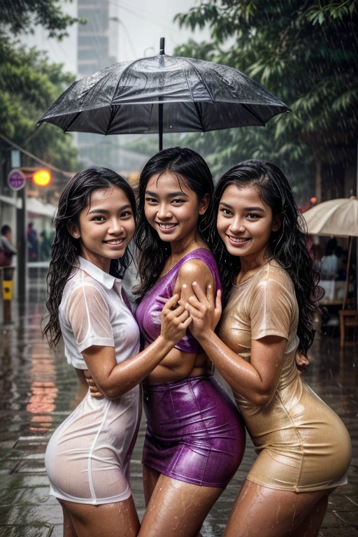 (colored picture), Photo realistic of 3 beautiful asians、slender abs, (Highlight Haircutreast B Cup:1.2), small breast, round shape breast, perfect shape breast,((topless )),((wearing biker jacket and biker suits, deep neck line, police badge)), As she confidently posing for camera, , the background is a blur of motion and ((bokeh)), with light streaming from right to left. a sense of connection to the viewer, full body, raining. transparent. see through. topless. naked. nude. multiple girls.