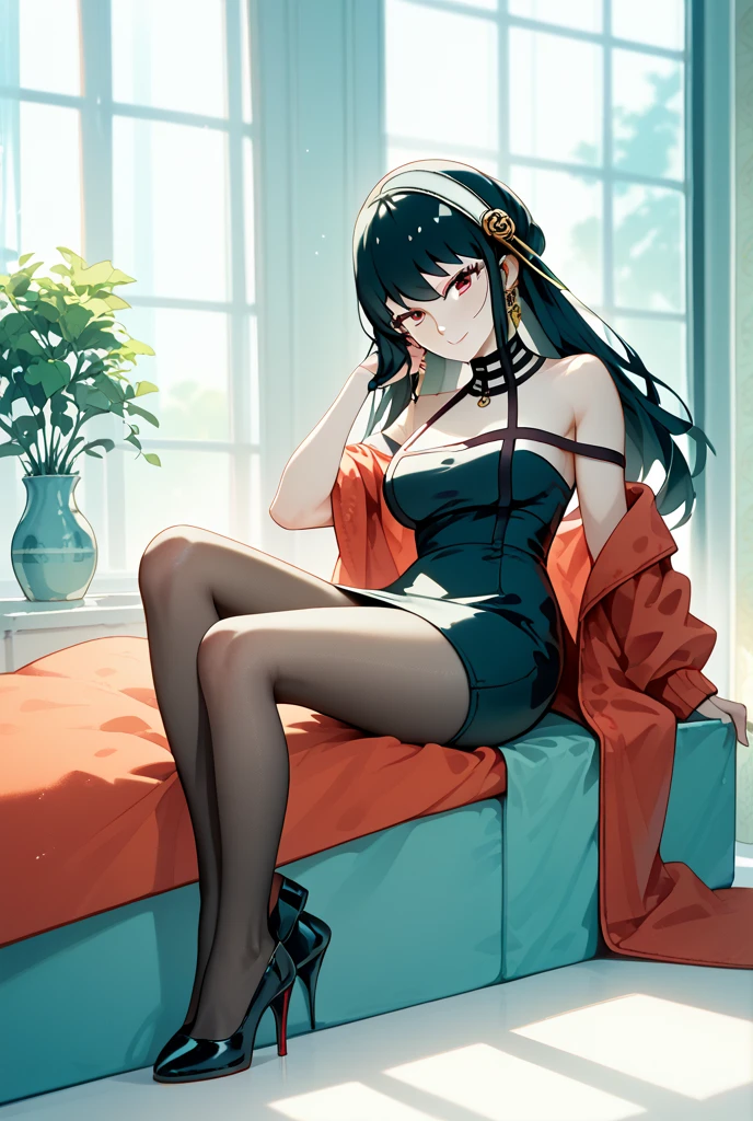 (8k, top quality, masterpiece: 1.2), (actual, lifelike: 1.37), ultra high definition, Final Fantasy 7 Remake'Tifa Lockhart (Tifa Lockhart) Sit on a date in a sophisticated cafe in the cityscape。a detailed portrait,With beautiful and delicate eyes and a red nose,Makes you look cute and . She wears single Elbow pads, ankle boots, a black skirt, black stockings, Red boots, and elbow gloves, Elbow pads, and fingerless gloves. Her outfit includes sports, Slip dress, Raise your legs high, and white vests. Rest your head on your hands,Visible all over the body, Reveal a beautiful face, Long hair tied low, and lips. Professional lighting is used on site, Photon mapping and radiosity, Create a cyberfuturistic atmosphere in the style of Tetsuya Nomura. Background with flowers and bokeh effect. Tifa smiled slightly,Shut up.