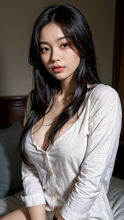 1girl,moyou,upper body,(white shirt:1.1),unbuttoned,