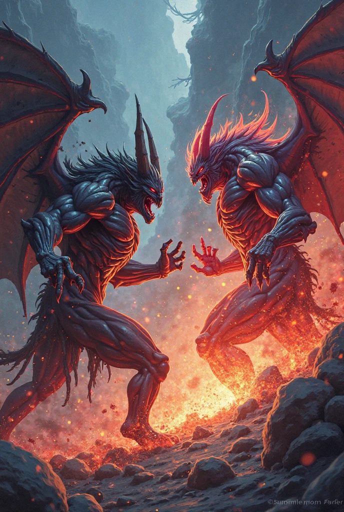 Norse, ancient city, catching fire and being destroyed by monsters -- monsters attacking people -- demons -- an infestation of monsters with wings and horns -- people fleeing--- HDR movie scene-- MAXIMUM quality -- hyper realism -- maximum deralhes --Realism