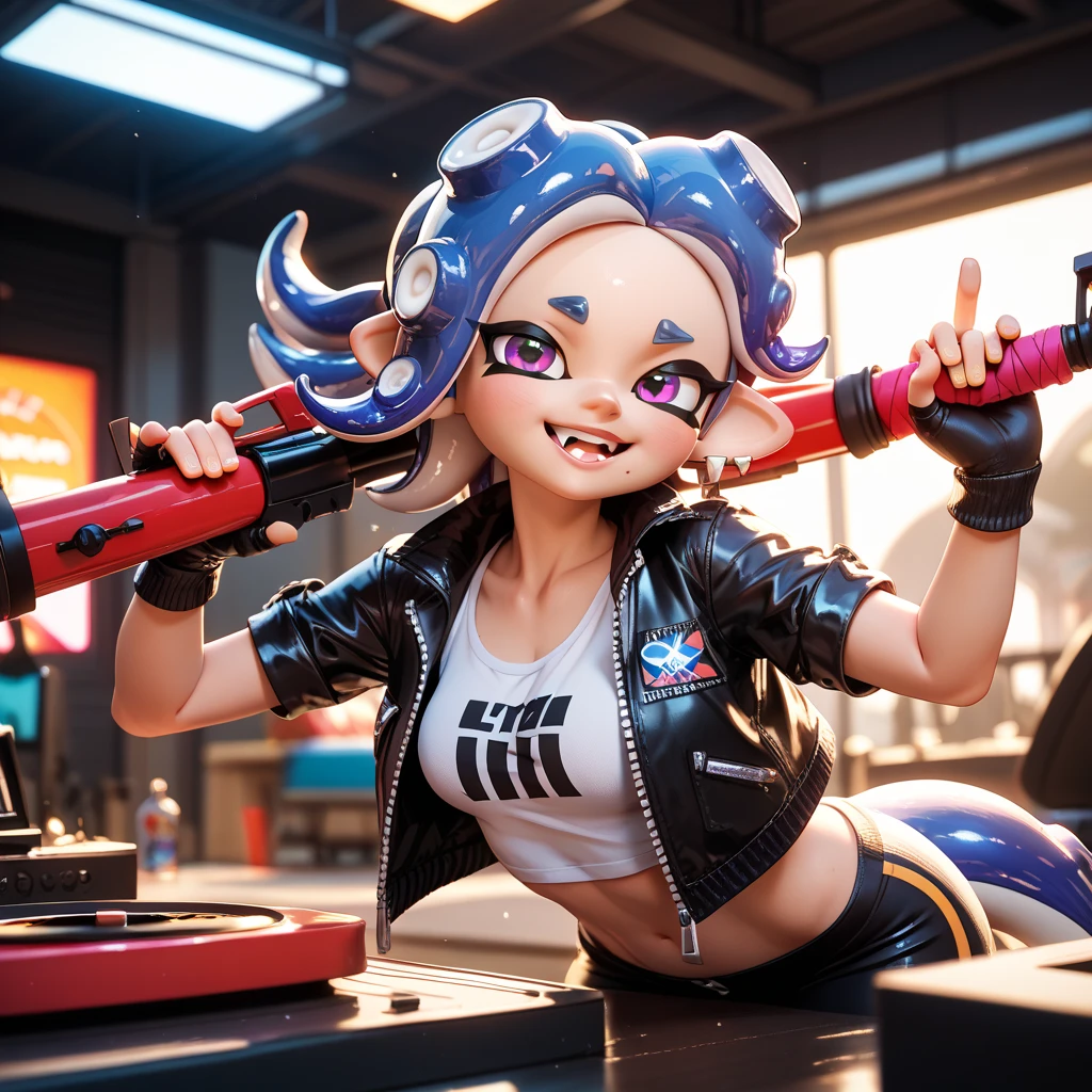 kujo_jolyne, 1girl, masterpiece, best quality, show tits, breast, navel, ribs, extremely detailed, hyper detailed, double_bun, green_lips, braided_ponytail, halterneck, sleeveless_shirt, spider_web_print, green eye <lora:jolyneCujohLora_v1:1>