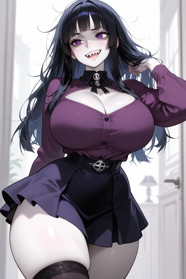 big lips, Brown hair, pink eyes, japanese face, improve, improve grin, two sides up, huge breasts, Wide hips, sexy, detailed, pink room, Hits, (evil smile1.4), kawaii, pleated skirt, halloween, GOOD, witch costume, witch skirt, witch shirt, choker, witch skirt, witch shirt, navel piercing,halloween, Witch hat