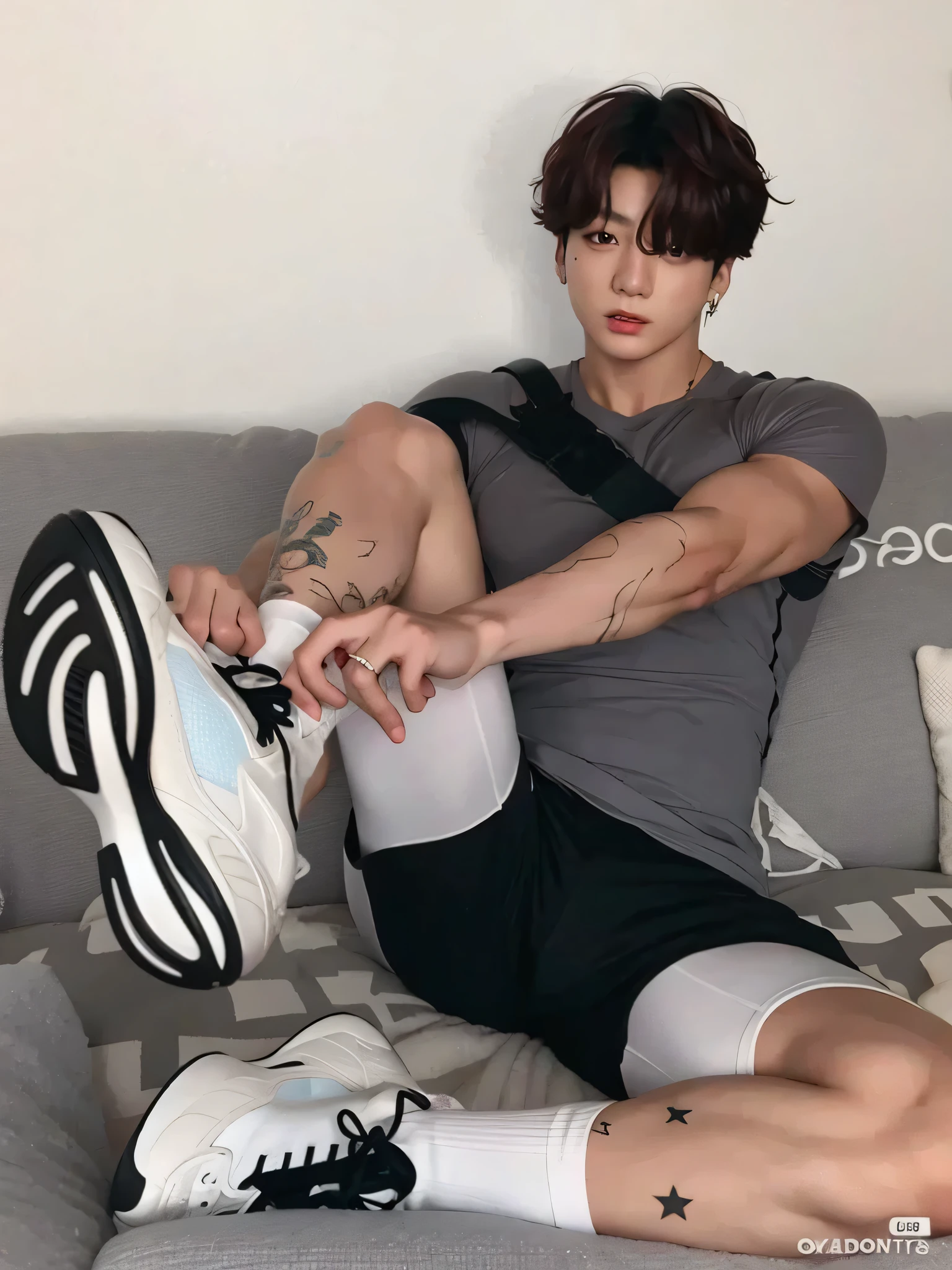 No shoes, Hot tall Asian guy with socks almost 3m tall, Super hot, very good-looking, sports athlete, full body, with socks on, Asian, anime, shots, young, short black hair, baby face, very long legs, super tall, volleyball player heigh, one boy, titan muscles, looking down at you, slender straight legs, height: 300 cm, sharp eyeliner, broad shoulders, slender waist, white sport socks, 18-years old, muscular physique, very beautiful and detailed face, wide shoulders and harrow waist: 3, short detailed hair, clear and beautiful face, excellent body,