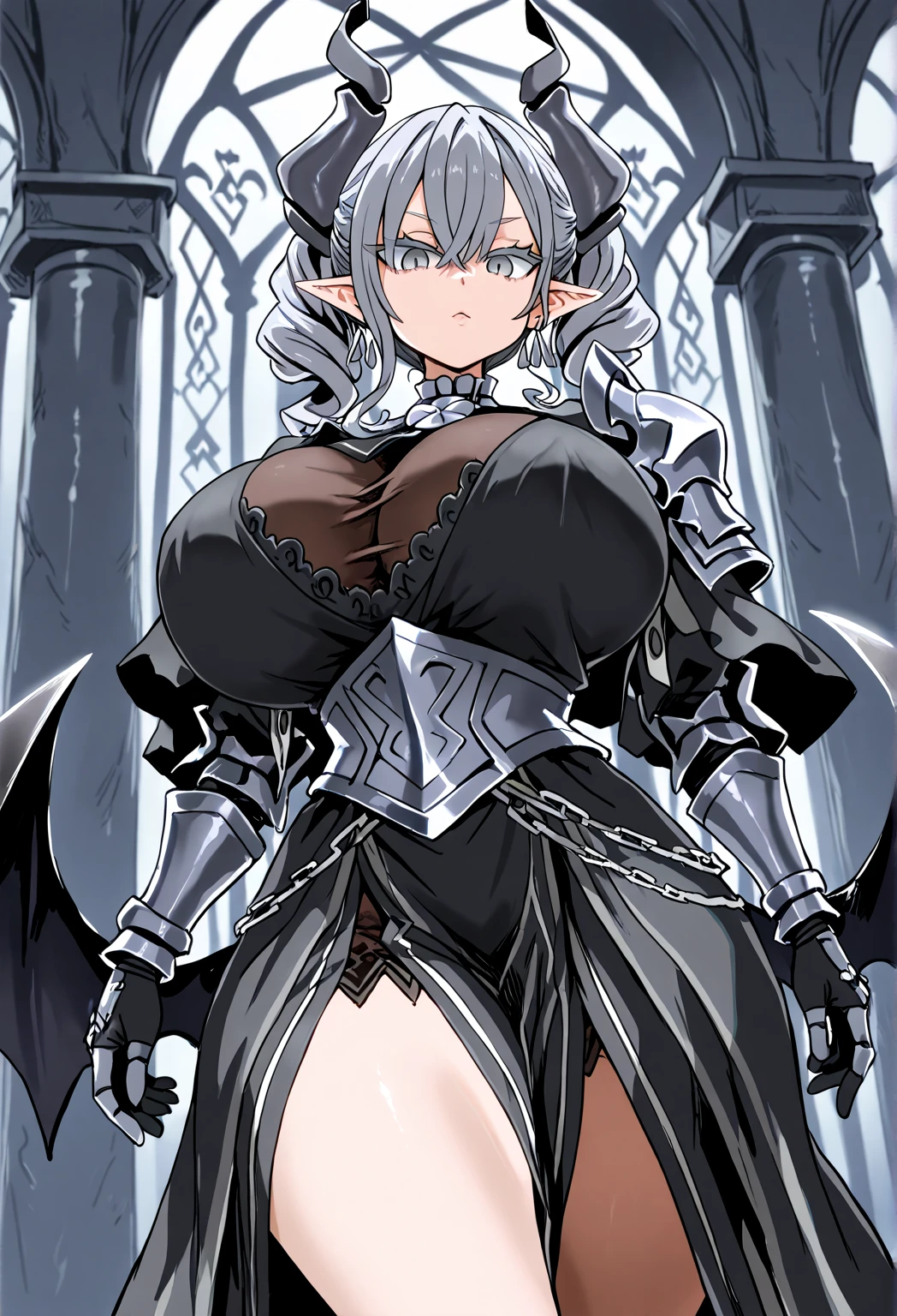 (elf girl:1.2), (blonde red eyes), (solo:1.2), (pixiv masterpiece:1.2), (adventurer armor:1.2), (large breasts:1.2), (white background:1.5)