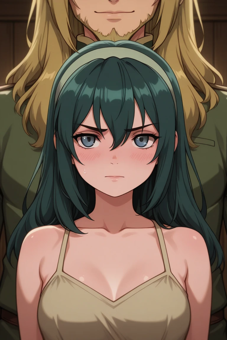 (High resolution:1.4), (masutepiece:1.2), (High quality:1.3) 1girl, saten ruiko, green eyes, long hair, black hair, small breast, slave leia costume, cinematic lighting, pov
