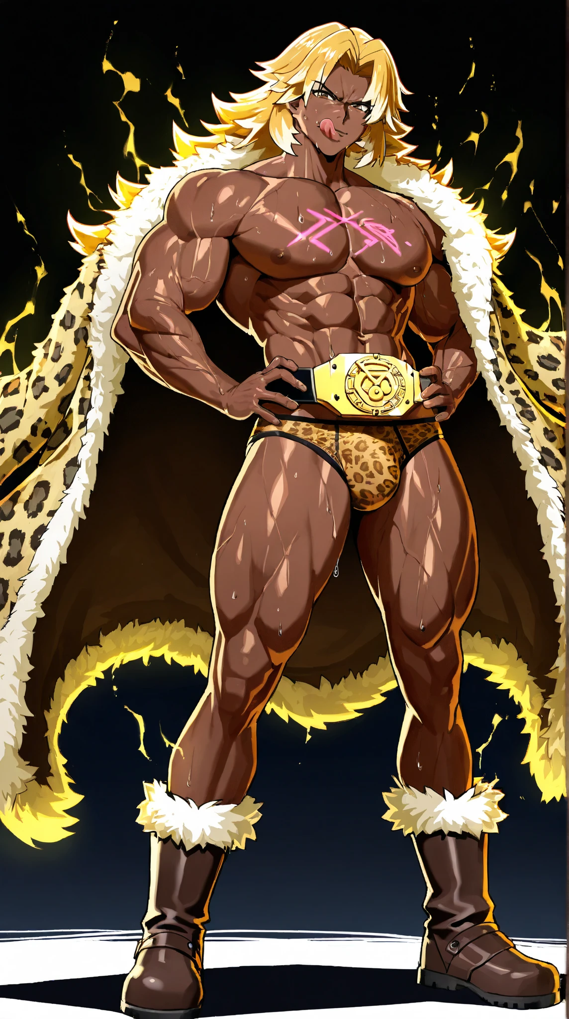 muscular girl, huge chest, long hair, tomboy, , walk.full body, blond hair, dark skinned, red eyes, leopard cloths, sauvage, amazone,barbarian, , revealing cloths, fantasy, tribal clothing, forest, hammer holding, pose, wings, full body feet, angel wings, leopard cloths, sharpteeth,there is a cartoon picture of a woman with a very large angel wings, glowing angelic being, glowing holy aura, inspired by Luma Rouge, the non-binary deity of spring, ethereal rainbow nimbus, the butterfly goddess of fire, inspired by Marie Angel, glowing aura around her, astral fairy, as the goddess of the sun, “uwu the prismatic person, big breast, happy, beautiful eyes,, happy, pose, crazy smile, sharpteeth, refsheet,