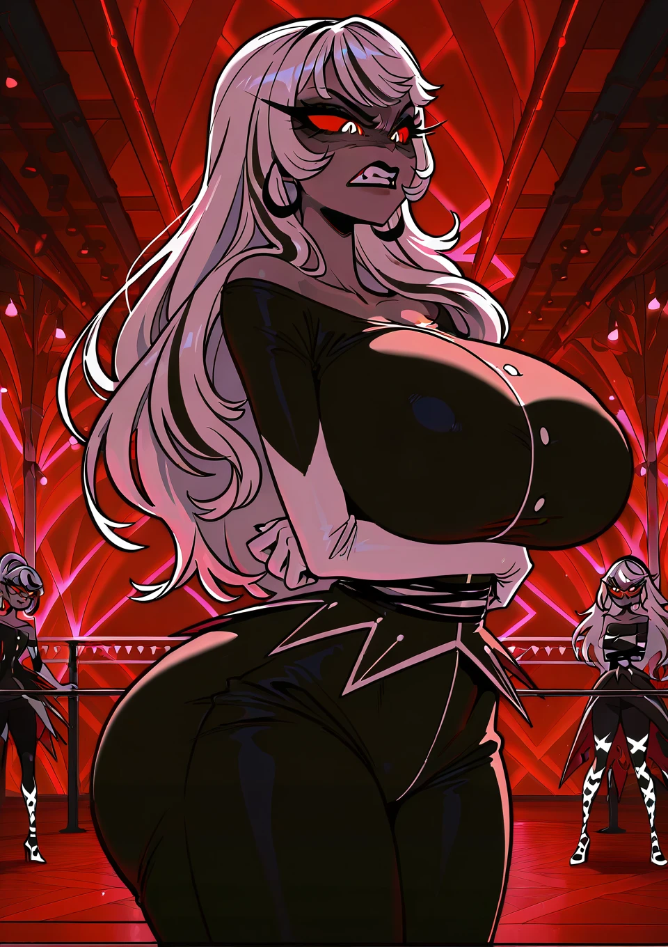 (masterpiece: 1.2, best quality), realistic, (real image, intricate details, depth of field), (1 girl, solo), makeup, lips parted, perfect face, beautiful and highly detailed, (huge breasts: 1.8) , (teeth), thick thighs, (wide hips), average waist, tall, luscious blue lips, (long voluminous wild scarlet blue hairs), beautiful blue eyes, (sweating: 1.2), (wet), sexy, blushing, (Adult Temptress) Voluptuous, Curvy, (Seductive dynamic posture) (Hanging breasts), (Deep cleavage), (Disproportionate tits), Lustful look, Sensual woman, Temptation