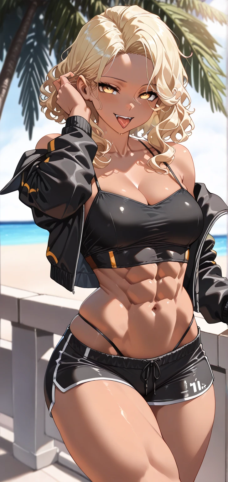(((((solo))))),(((((female))))),bikini,sexy bikini,muscular body,huge muscle, voluptuous body,orange bikini,blonde woman,norse woman,red eyes,goddess power,bulking,flexing muscle , dynamic pose, huge body